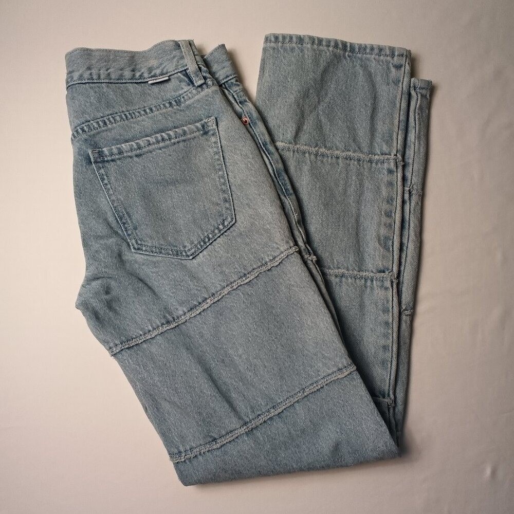 PacSun Womens Low Rise Straight Tiered Seam Patchwork Jeans Size 24/0 Light Blue